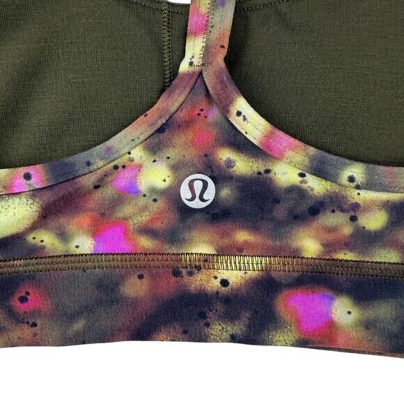 LULULEMON Flow Y Nulu Bra Light Support Size 4 Soft Focus Splatter Green Multi - Picture 5 of 6